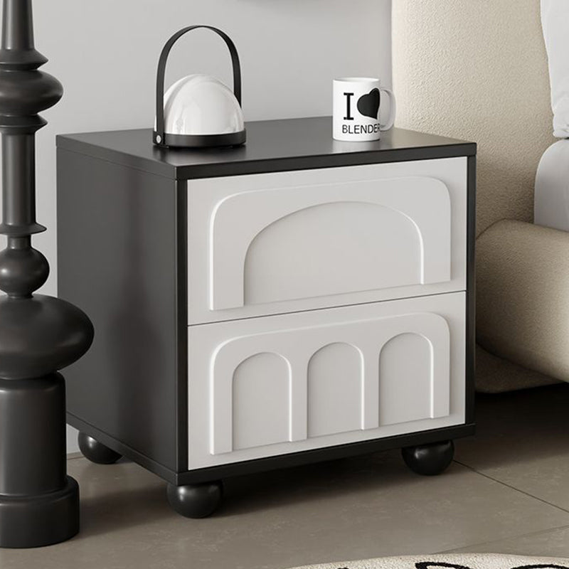 Contemporary Scandinavian Square Solid Wood Multi-layer Board MDF Nightstand 2-Drawer For Bedroom