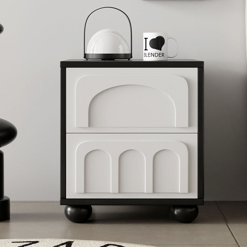Contemporary Scandinavian Square Solid Wood Multi-layer Board MDF Nightstand 2-Drawer For Bedroom