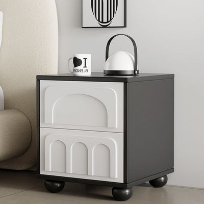 Contemporary Scandinavian Square Solid Wood Multi-layer Board MDF Nightstand 2-Drawer For Bedroom