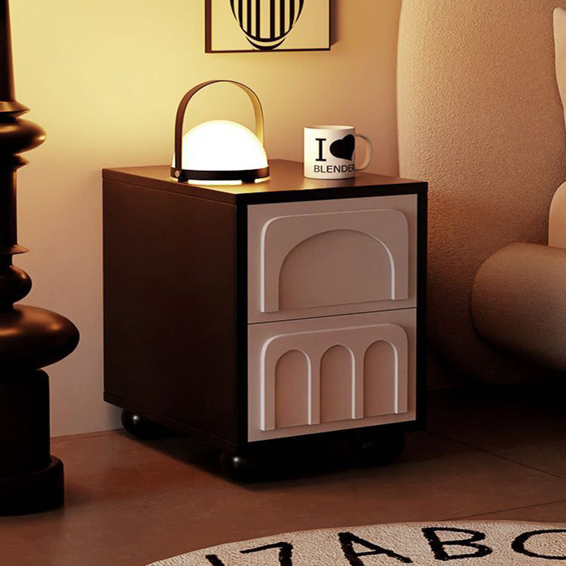 Contemporary Scandinavian Square Solid Wood Multi-layer Board MDF Nightstand 2-Drawer For Bedroom