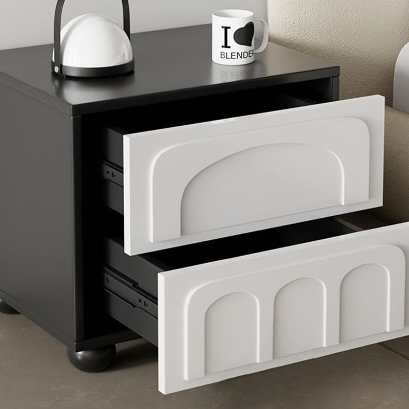 Contemporary Scandinavian Square Solid Wood Multi-layer Board MDF Nightstand 2-Drawer For Bedroom