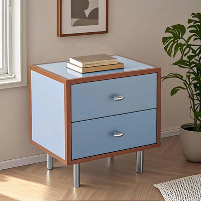 Contemporary Scandinavian Rectangular Crabapple Solid Wood Multi-layer Board Zinc Alloy Nightstand 2-Drawer For Bedroom
