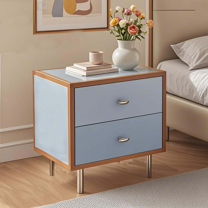 Contemporary Scandinavian Rectangular Crabapple Solid Wood Multi-layer Board Zinc Alloy Nightstand 2-Drawer For Bedroom