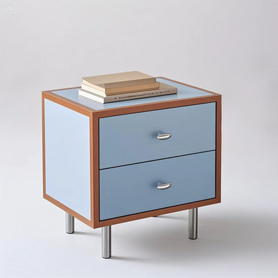 Contemporary Scandinavian Rectangular Crabapple Solid Wood Multi-layer Board Zinc Alloy Nightstand 2-Drawer For Bedroom