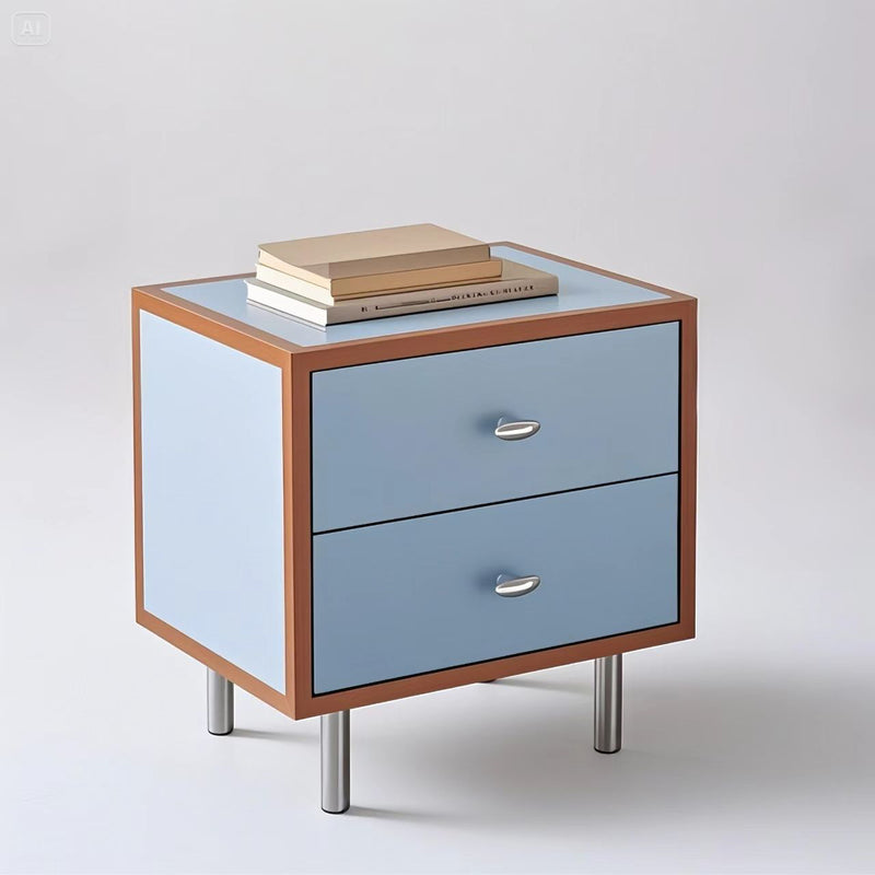 Contemporary Scandinavian Rectangular Crabapple Solid Wood Multi-layer Board Zinc Alloy Nightstand 2-Drawer For Bedroom