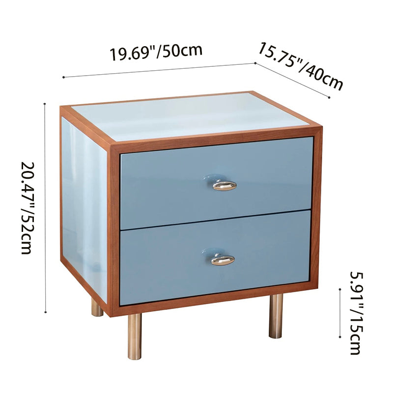 Contemporary Scandinavian Rectangular Crabapple Solid Wood Multi-layer Board Zinc Alloy Nightstand 2-Drawer For Bedroom