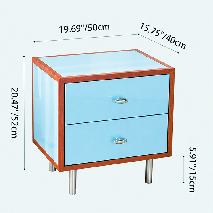 Contemporary Scandinavian Rectangular Crabapple Plywood Zinc Alloy Nightstand 2-Drawer For Bedroom