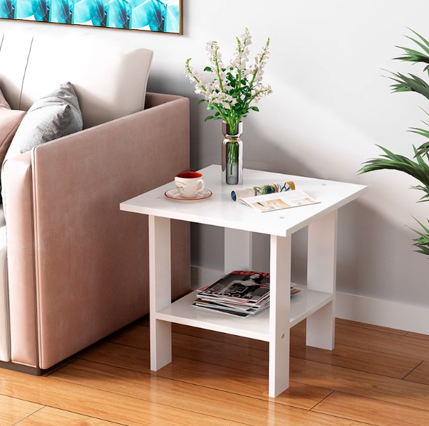 Modern Minimalist Square MDF Side Table 2-Tier For Living Room