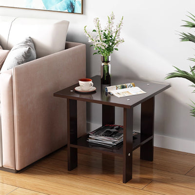 Modern Minimalist Square MDF Side Table 2-Tier For Living Room