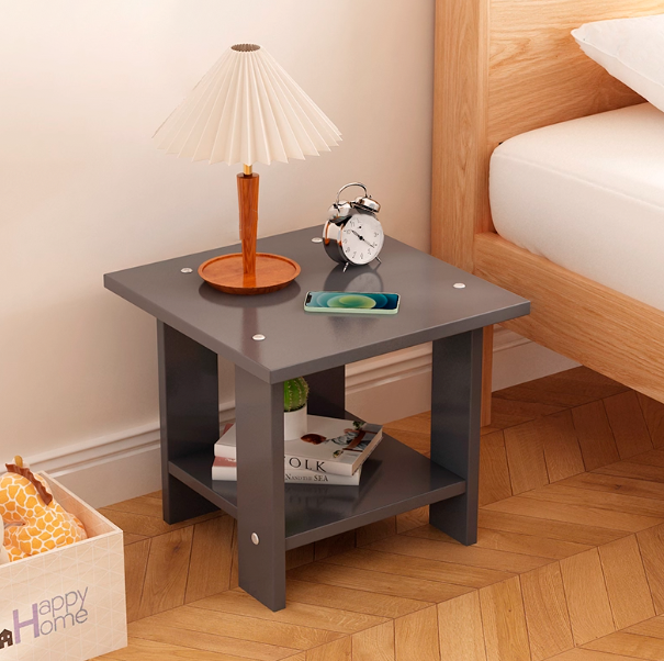 Modern Minimalist Square MDF Side Table 2-Tier For Living Room
