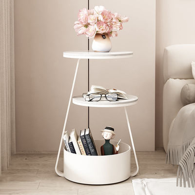 Modern Minimalist Round Sintered Stone Metal Side Table 3-Tier For Living Room
