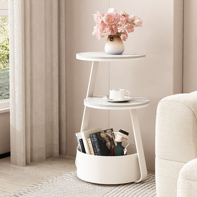 Modern Minimalist Round Sintered Stone Metal Side Table 3-Tier For Living Room