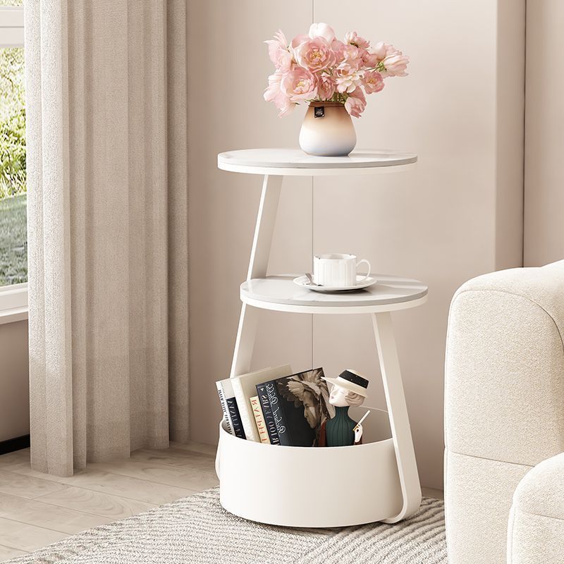 Modern Minimalist Round Sintered Stone Metal Side Table 3-Tier For Living Room