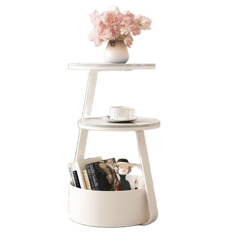 Modern Minimalist Round Sintered Stone Metal Side Table 3-Tier For Living Room
