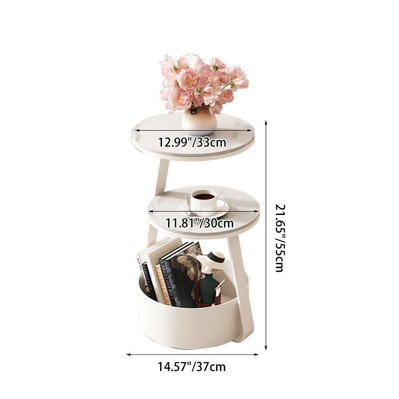 Modern Minimalist Round Sintered Stone Metal Side Table 3-Tier For Living Room