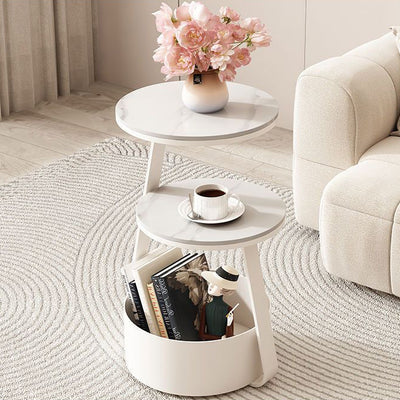 Modern Minimalist Round Sintered Stone Metal Side Table 3-Tier For Living Room