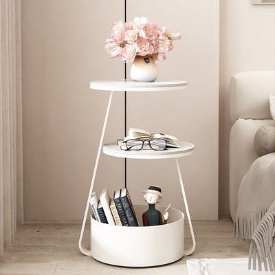 Modern Minimalist Round Sintered Stone Metal Side Table 3-Tier For Living Room