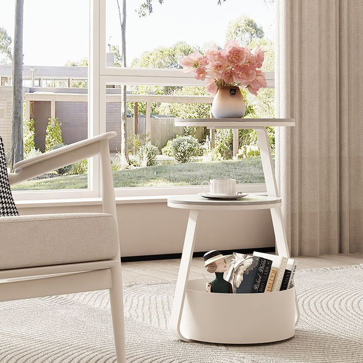 Modern Minimalist Round Sintered Stone Metal Side Table 3-Tier For Living Room
