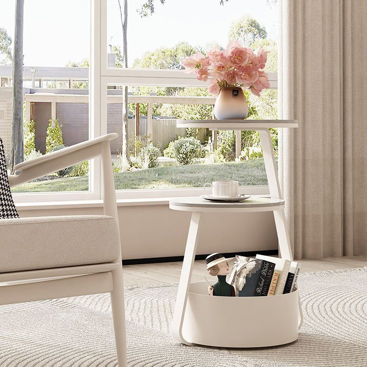 Modern Minimalist Round Sintered Stone Metal Side Table 3-Tier For Living Room