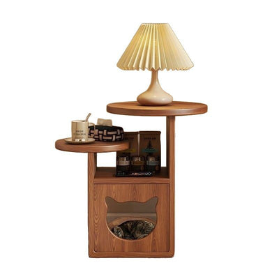 Contemporary Creative Round Cat Beds Pine Wood Nightstand 3-Tier For Bedroom