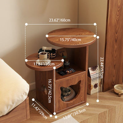 Contemporary Creative Round Cat Beds Pine Wood Nightstand 3-Tier For Bedroom