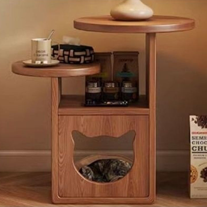 Table de chevet à 3 niveaux en bois de pin pour chambre à coucher, lits ronds créatifs contemporains pour chats 