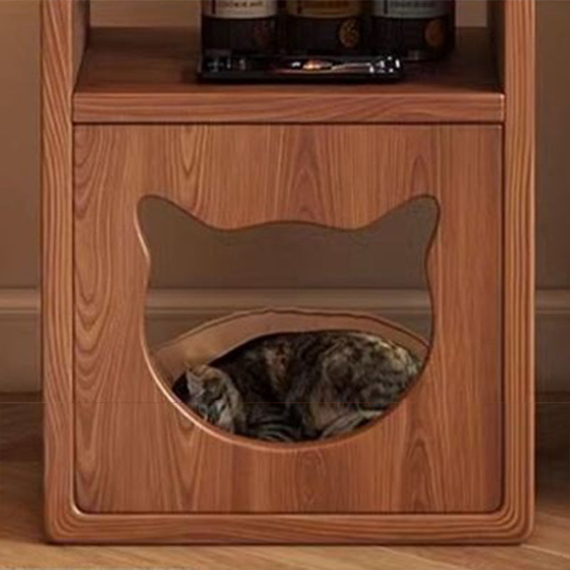 Contemporary Creative Round Cat Beds Pine Wood Nightstand 3-Tier For Bedroom