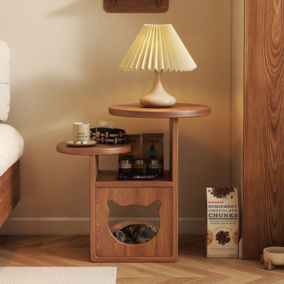 Contemporary Creative Round Cat Beds Pine Wood Nightstand 3-Tier For Bedroom