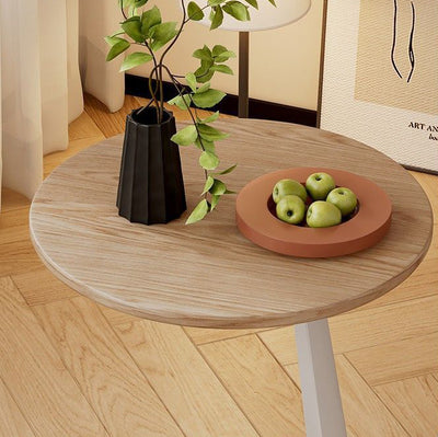 Modern Minimalist Round Ash Wood Iron Side Table 2-Tier For Living Room