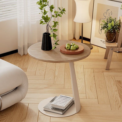 Modern Minimalist Round Ash Wood Iron Side Table 2-Tier For Living Room