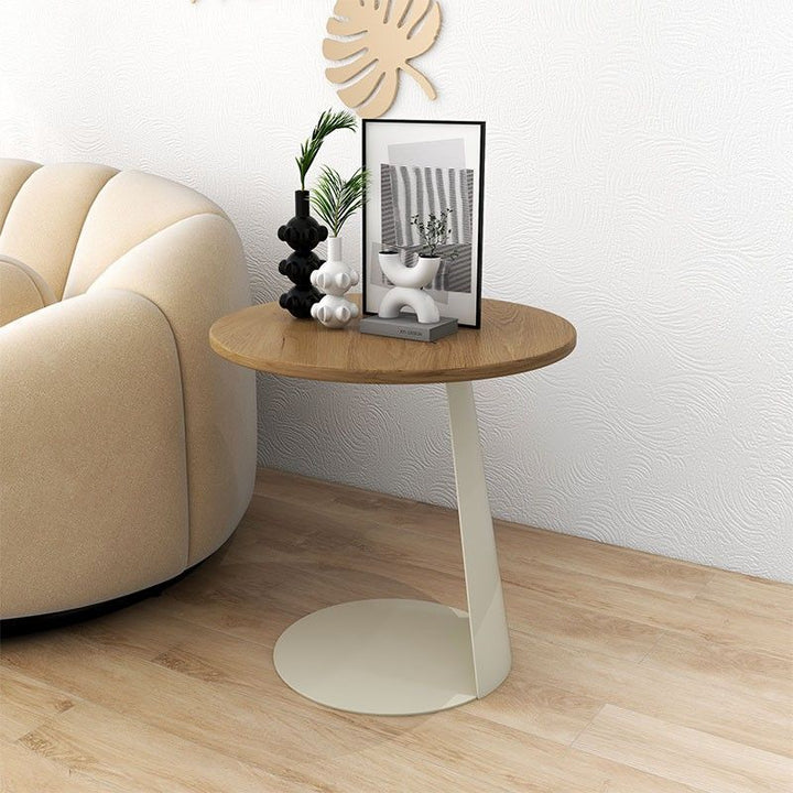 Modern Minimalist Round Ash Wood Iron Side Table 2-Tier For Living Room