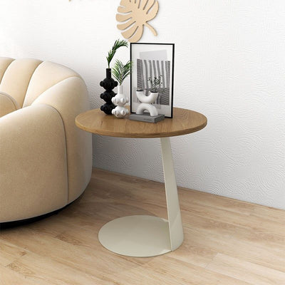 Modern Minimalist Round Ash Wood Iron Side Table 2-Tier For Living Room