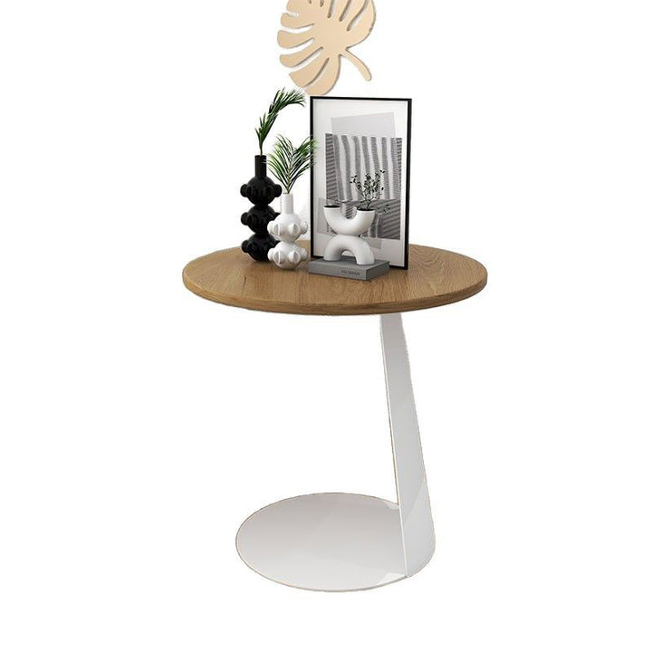 Modern Minimalist Round Ash Wood Iron Side Table 2-Tier For Living Room