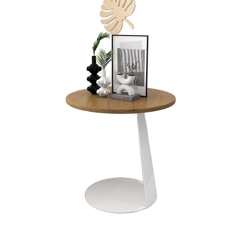 Modern Minimalist Round Ash Wood Iron Side Table 2-Tier For Living Room