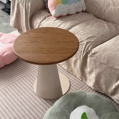 Modern Minimalist Round Ash Wood Iron Side Table 2-Tier For Living Room
