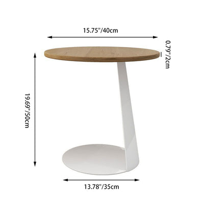 Modern Minimalist Round Ash Wood Iron Side Table 2-Tier For Living Room