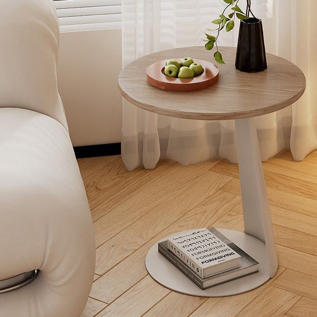 Modern Minimalist Round Ash Wood Iron Side Table 2-Tier For Living Room