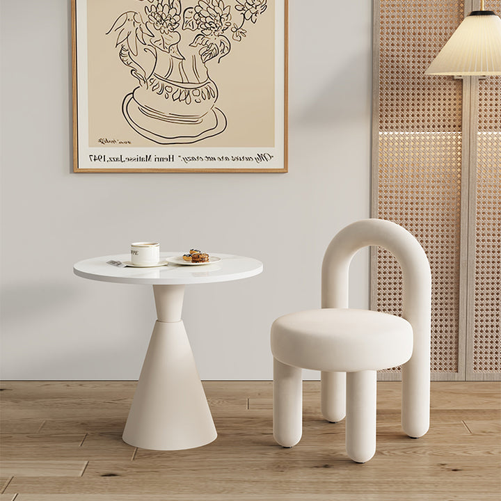 Zeitgenössisches skandinavisches gesintertes Stein-Solid-Holz-Eisen-Samt-Schwamm-Rundakzentstuhl- und Tischset für Wohnzimmer 