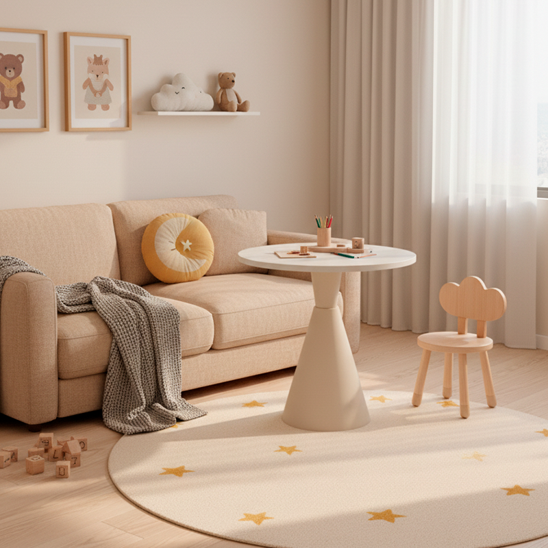 Zeitgenössisches skandinavisches gesintertes Stein-Solid-Holz-Eisen-Samt-Schwamm-Rundakzentstuhl- und Tischset für Wohnzimmer 