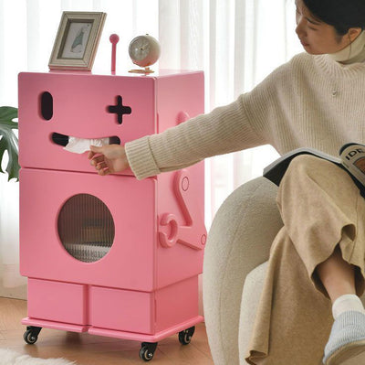 Contemporary Creative Kids Robot Shape High-density Composite Board Nightstand 2-Cabinet For Bedroom
