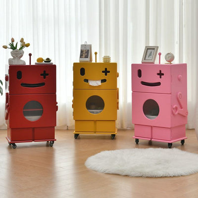 Contemporary Creative Kids Robot Shape High-density Composite Board Nightstand 2-Cabinet For Bedroom