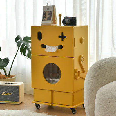 Contemporary Creative Kids Robot Shape High-density Composite Board Nightstand 2-Cabinet For Bedroom