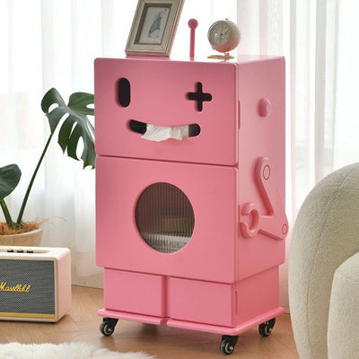 Contemporary Creative Kids Robot Shape High-density Composite Board Nightstand 2-Cabinet For Bedroom