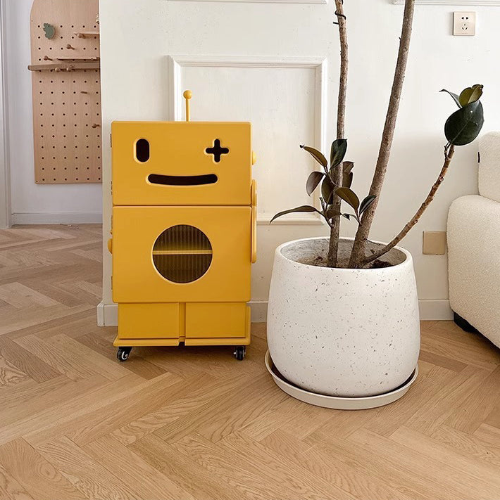 Contemporary Creative Kids Robot Shape High-density Composite Board Nightstand 2-Cabinet For Bedroom