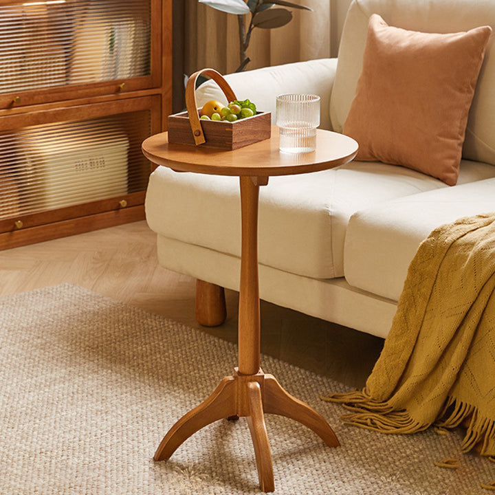 Table d'appoint ronde minimaliste moderne en bois massif avec colonne amovible, 1 niveau, pour salon 