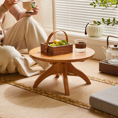 Modern Minimalist Round Solid Wood Removable Column Side Table 1-Tier For Living Room