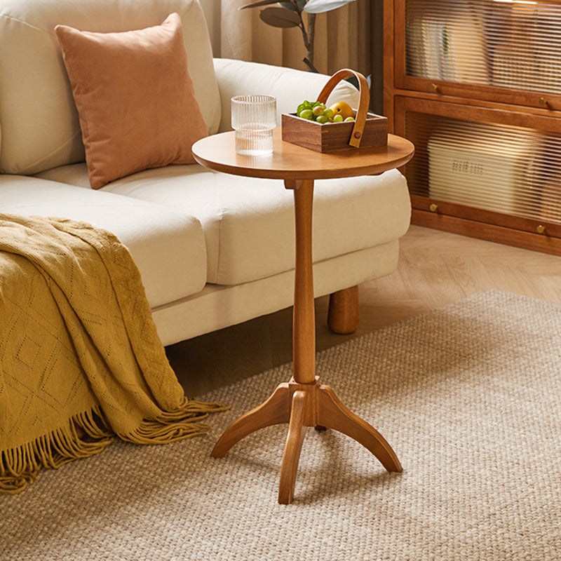 Modern Minimalist Round Solid Wood Removable Column Side Table 1-Tier For Living Room