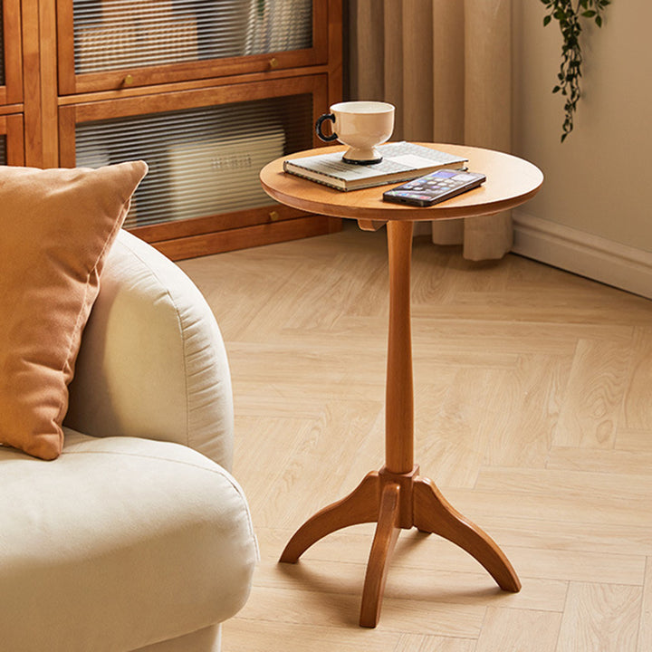 Table d'appoint ronde minimaliste moderne en bois massif avec colonne amovible, 1 niveau, pour salon 