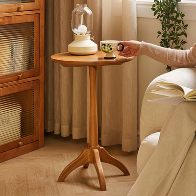 Modern Minimalist Round Solid Wood Removable Column Side Table 1-Tier For Living Room