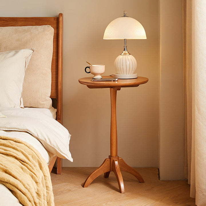 Table d'appoint ronde minimaliste moderne en bois massif avec colonne amovible, 1 niveau, pour salon 